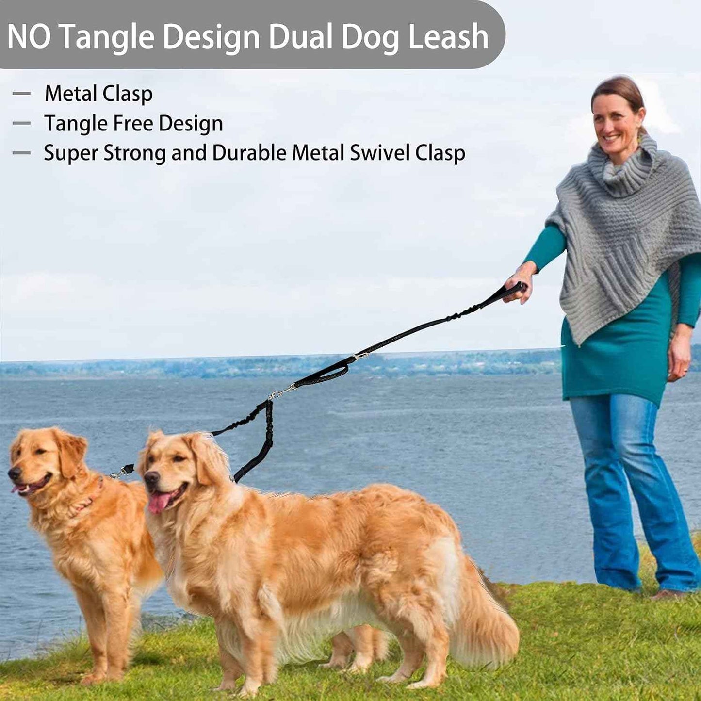 Double 360° No Tangle Dog Leash - Dual Adjustable