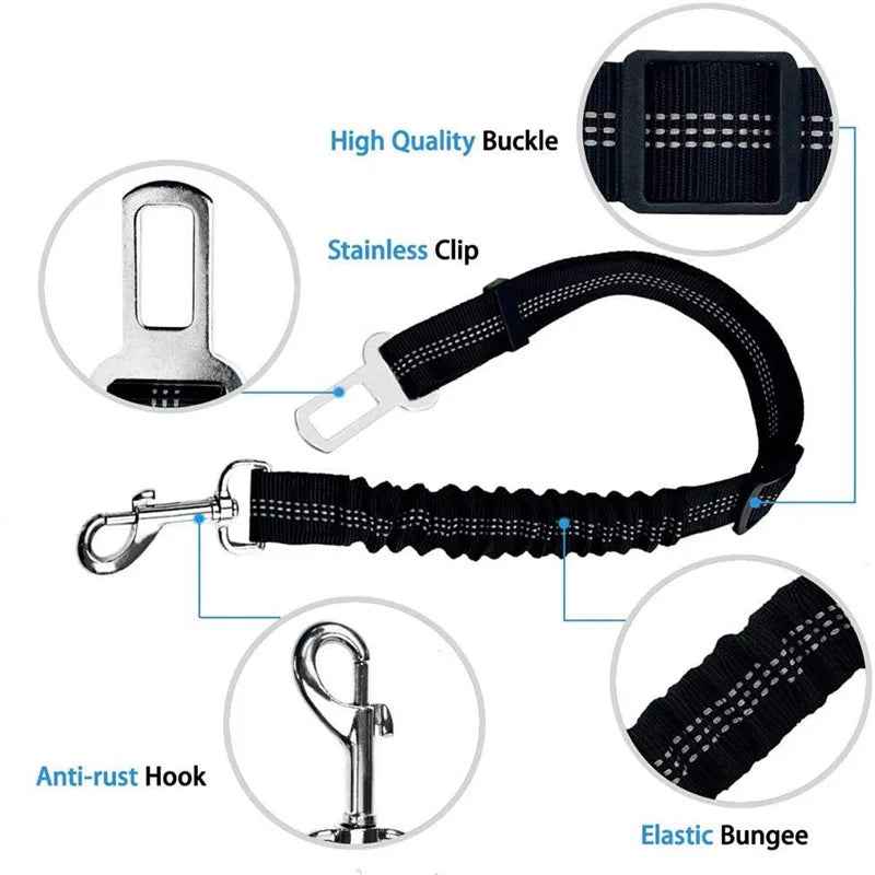Adjustable Elastic Dog Car Seat Belt for Pet Travel Safety