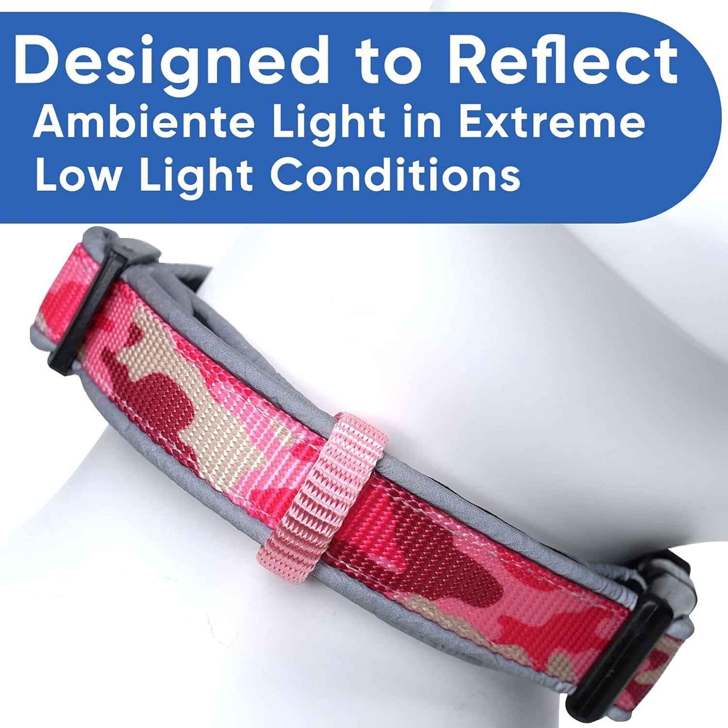 Reflective Padded Pink Dog Collar for Medium/Large Pets