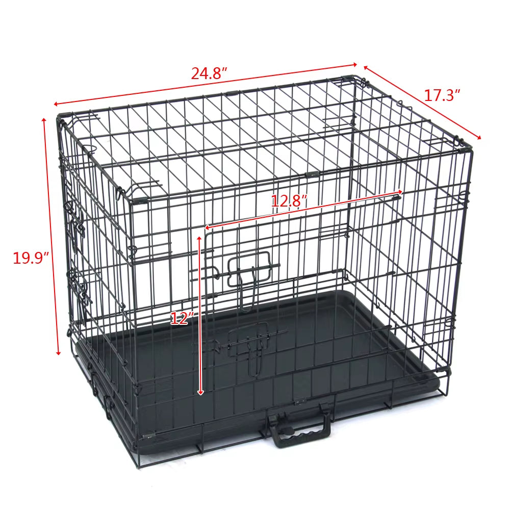 Portable Folding Steel Pet Crate with Double Door - 24" - HuckMB Pet Supply