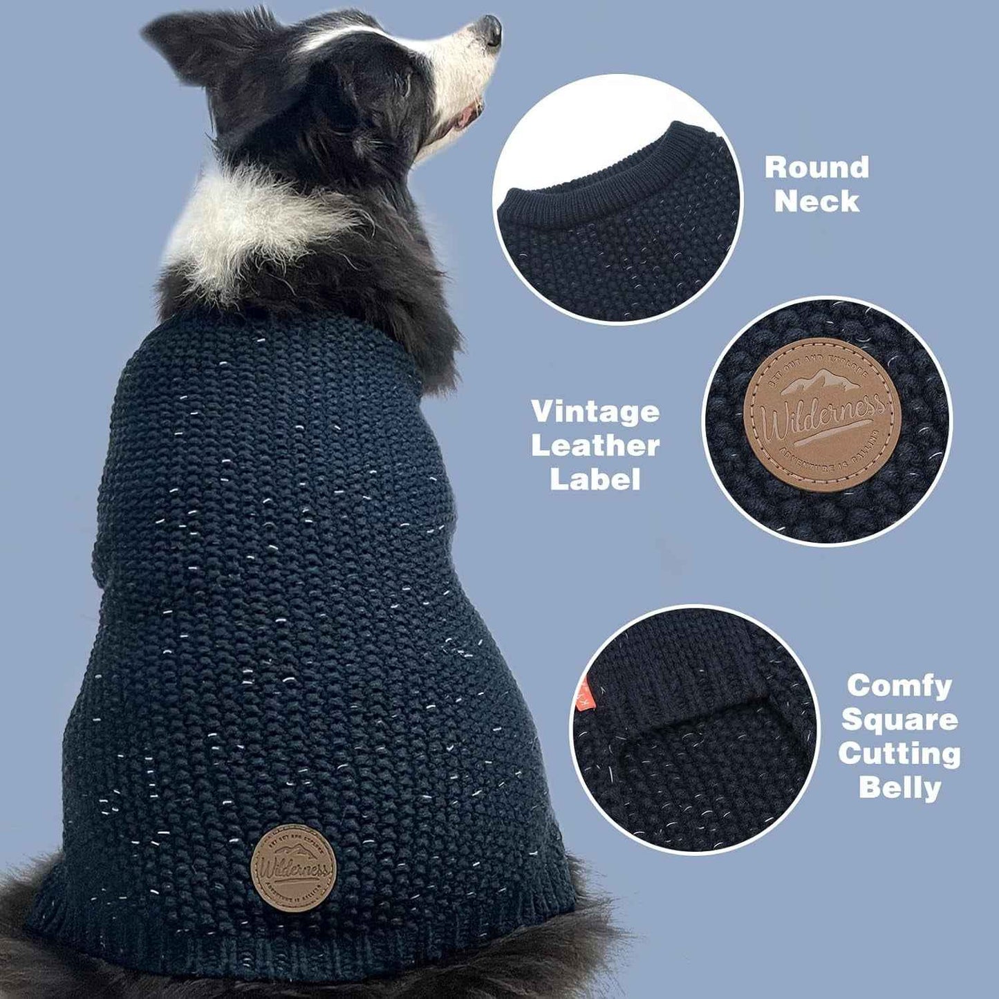 KYEESE Dog Sweater with Leash Hole Warm Pullover with Reflective Yarn for Small and Medium Dogs Male Soft Knit Pullover Boy Dog Coats Cozy Lightweight Thick Sweater,Navy Blue,Medium