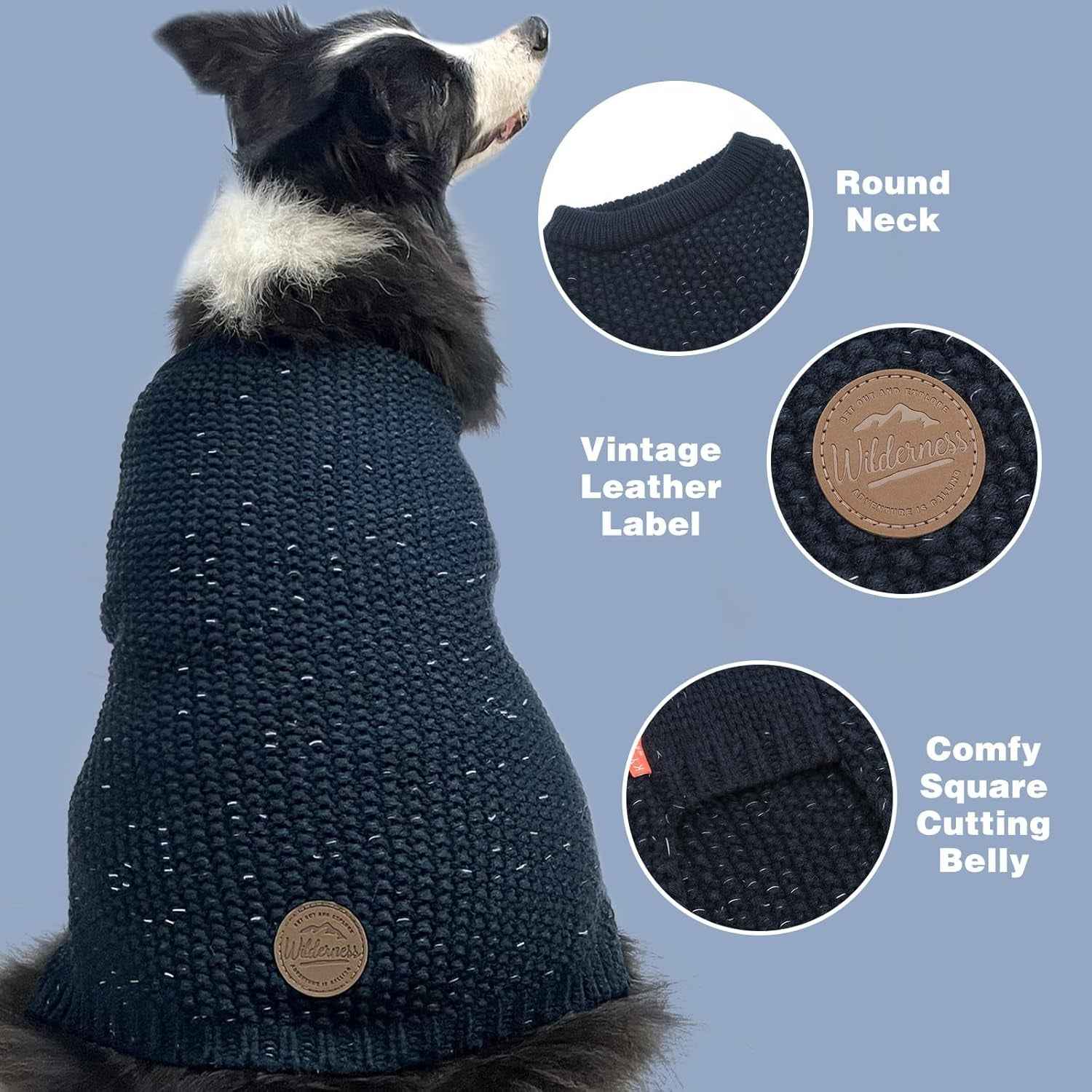 KYEESE Dog Sweater with Leash Hole Warm Pullover with Reflective Yarn for Small and Medium Dogs Male Soft Knit Pullover Boy Dog Coats Cozy Lightweight Thick Sweater,Navy Blue,Medium