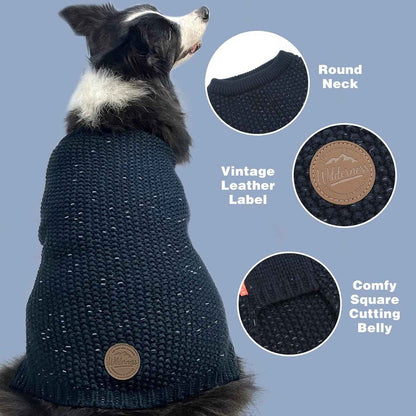 KYEESE Dog Sweater with Leash Hole Warm Pullover with Reflective Yarn for Small and Medium Dogs Male Soft Knit Pullover Boy Dog Coats Cozy Lightweight Thick Sweater,Navy Blue,Medium