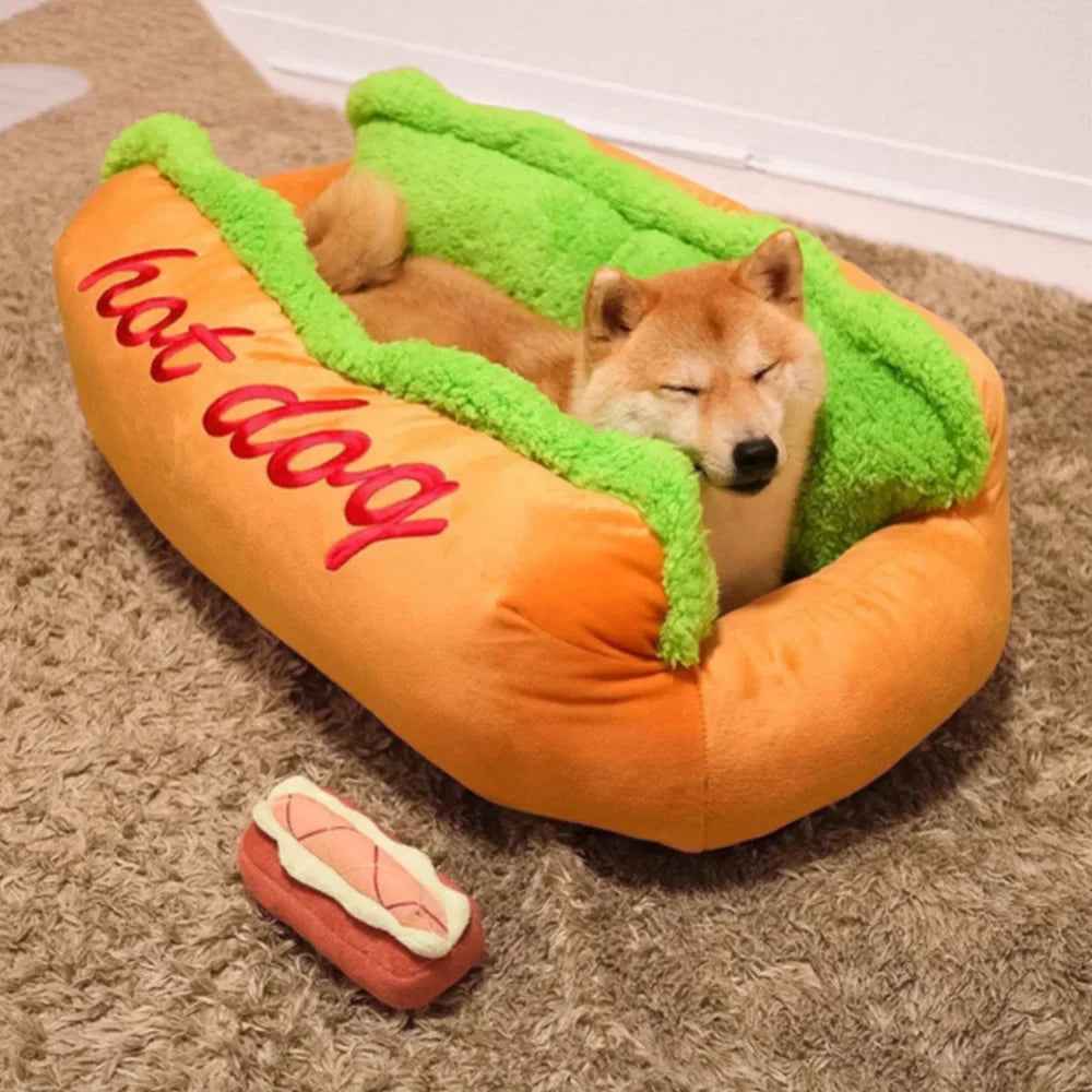 Hot Dog Design Pet Bed: Cozy Washable Lounger Dogs & Cats