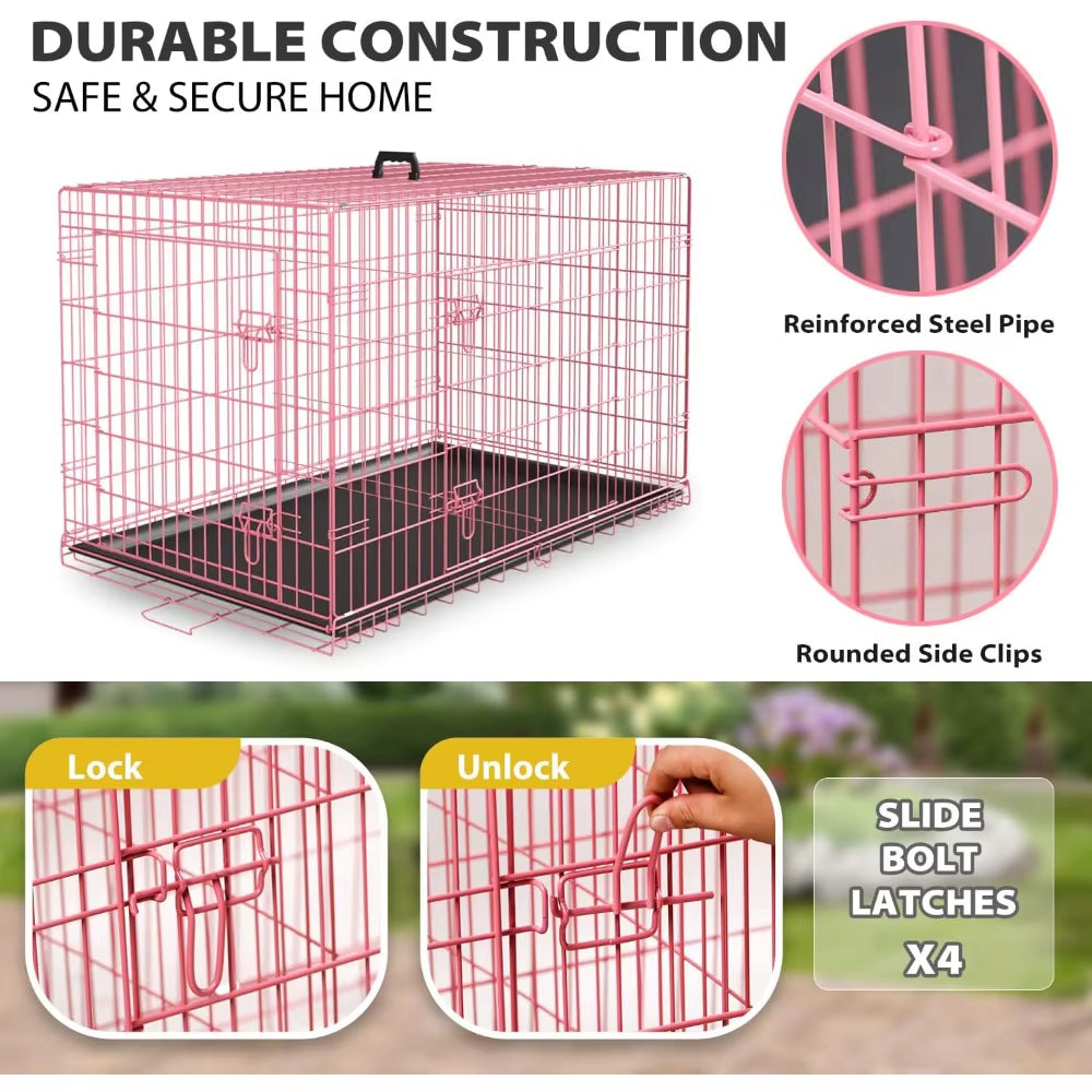 Large Dog Crate 48 Inch Double-Door: Secure, Foldable Kennel - HuckMB Pet Supply
