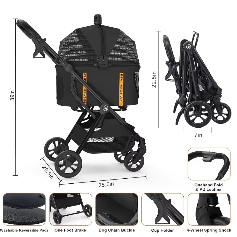 4-in-1 Pet Stroller with Detachable Carrier & Seatbelt - HuckMB Pet Supply
