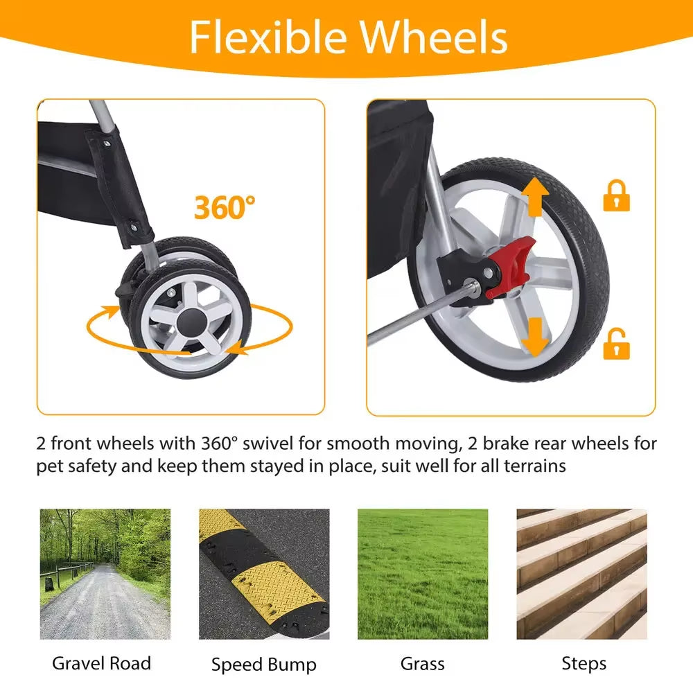 Foldable Dog Stroller: Safe 4-Wheel Travel Cart for Pets - HuckMB Pet Supply