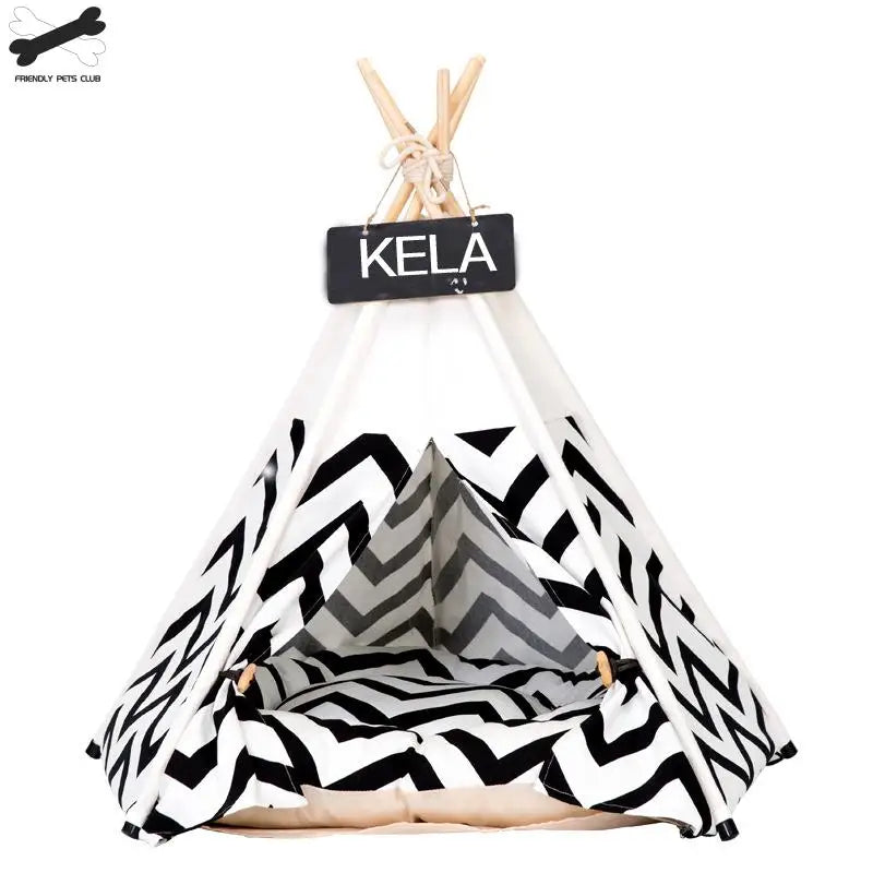 Portable Pet Tent House: Stylish Teepee Cat Bed with Cushion - HuckMB Pet Supply