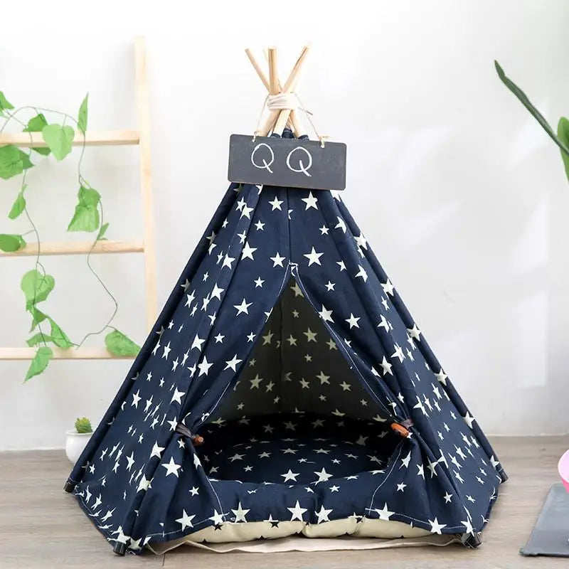 Portable Pet Tent House: Stylish Teepee Cat Bed with Cushion - HuckMB Pet Supply