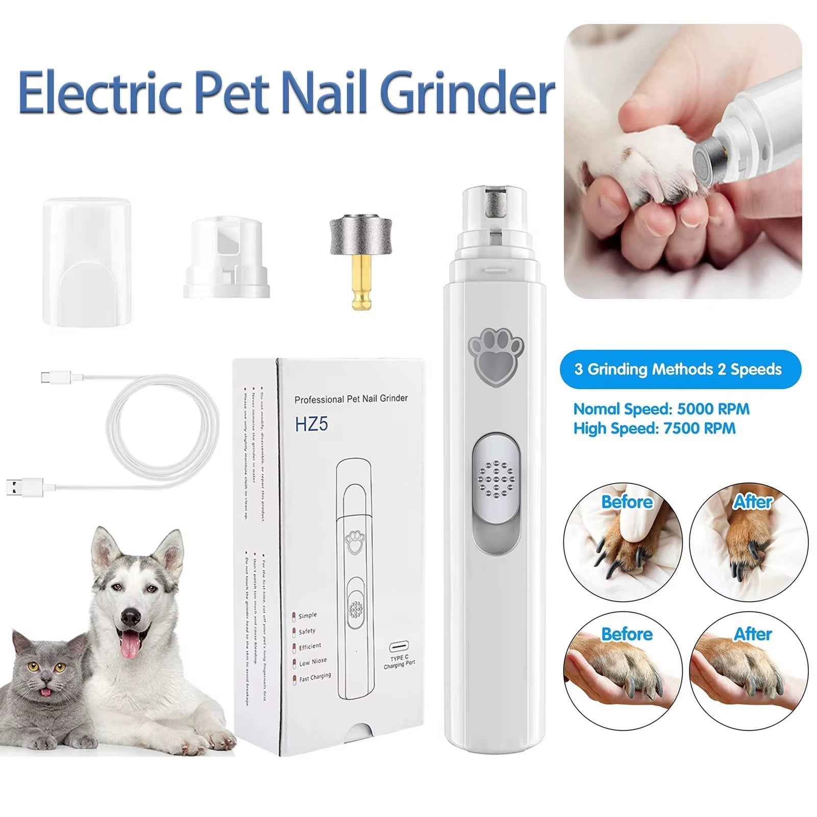 USB Electric Dog Nail Grinder: Painless, Rechargeable