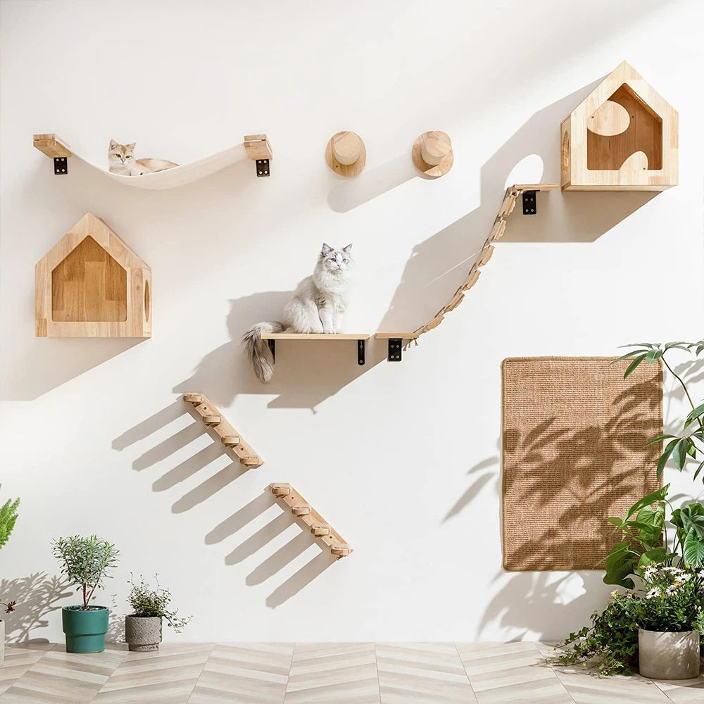 Cat Wall Shelves: Climbing Tower & Scratching Post Combo - HuckMB Pet Supply