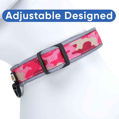 Reflective Padded Pink Dog Collar for Medium/Large Pets
