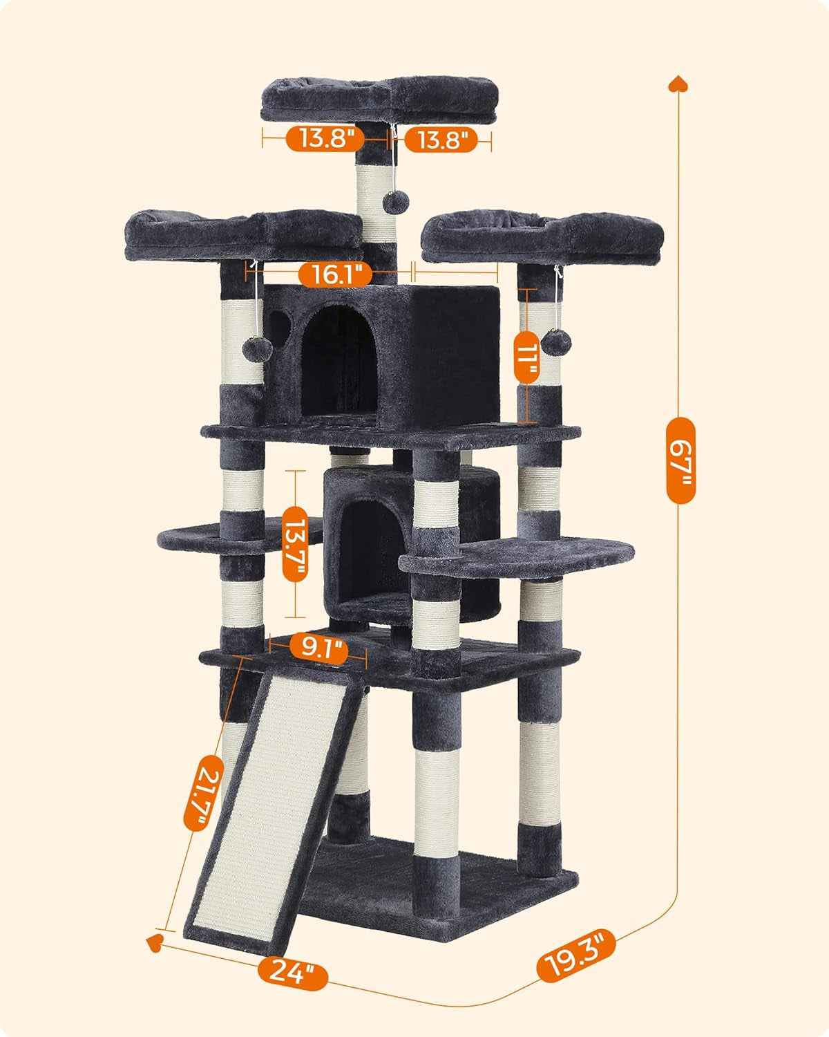 67-Inch Cat Tree: Multi-Level Fun for Large Cats
