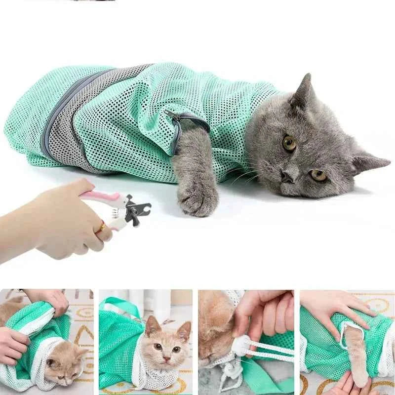 Adjustable Mesh Cat Grooming Bathing Bag for Safe Trimming