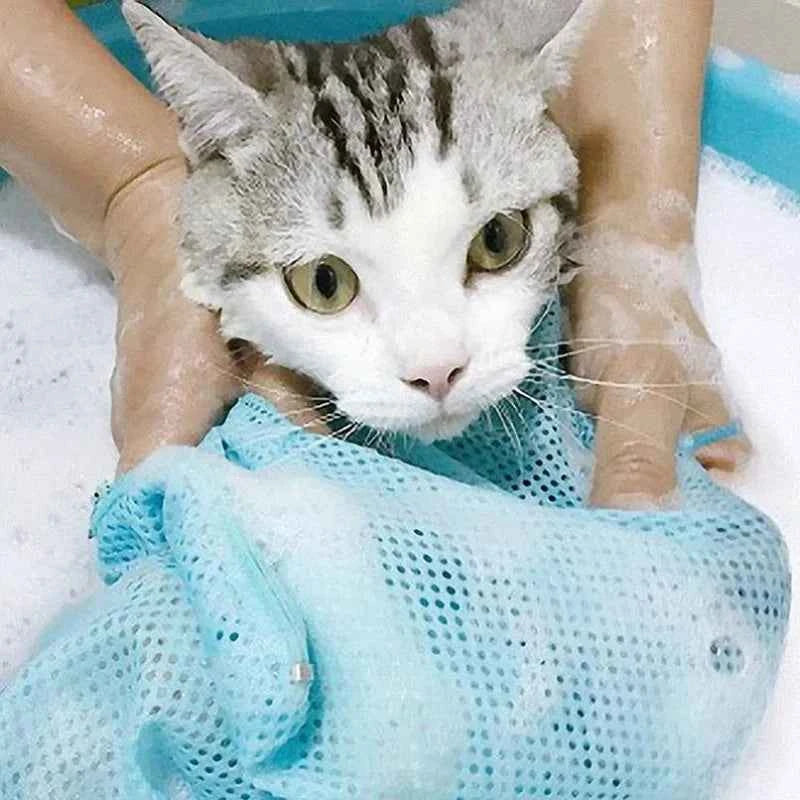 Adjustable Mesh Cat Grooming Bathing Bag for Safe Trimming