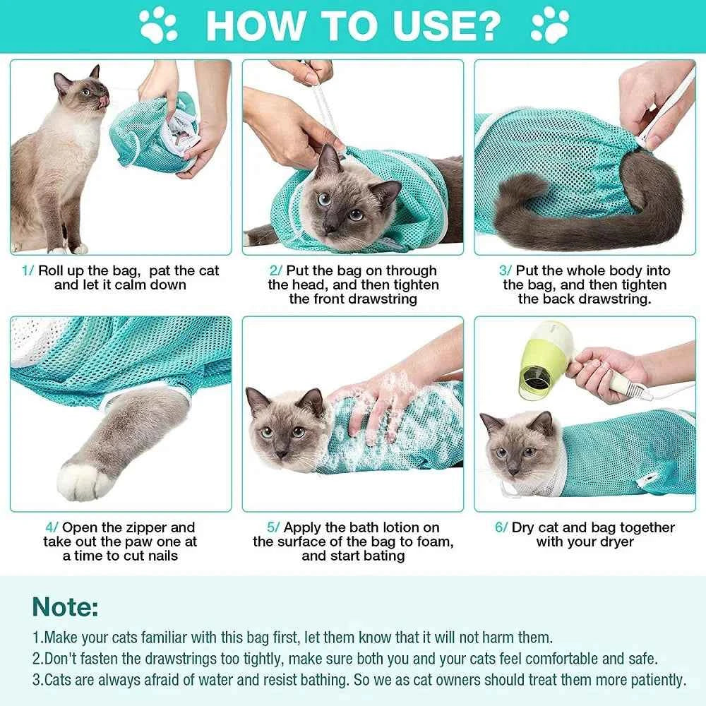 Adjustable Mesh Cat Grooming Bathing Bag for Safe Trimming