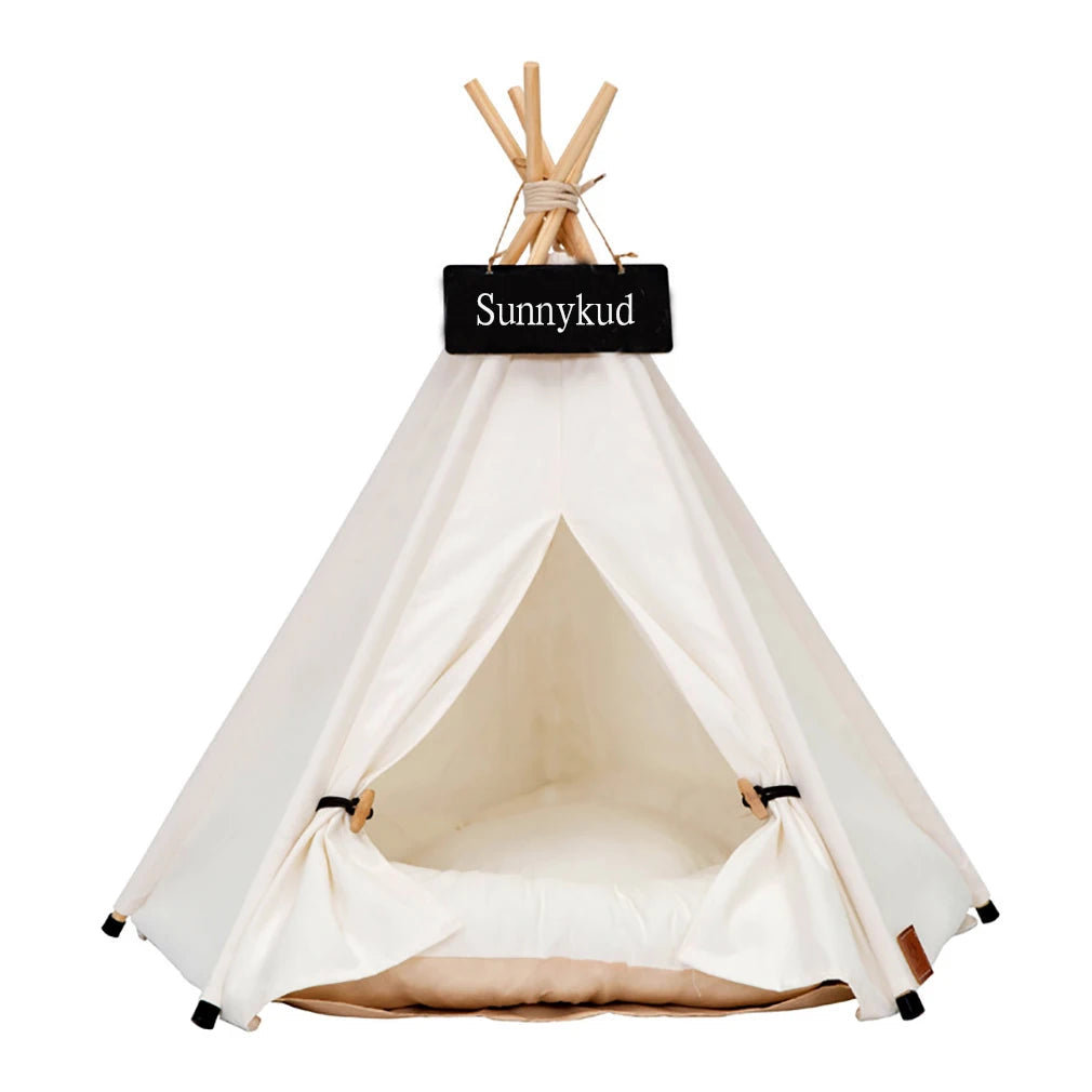 Portable Pet Tent House: Stylish Teepee Cat Bed with Cushion - HuckMB Pet Supply