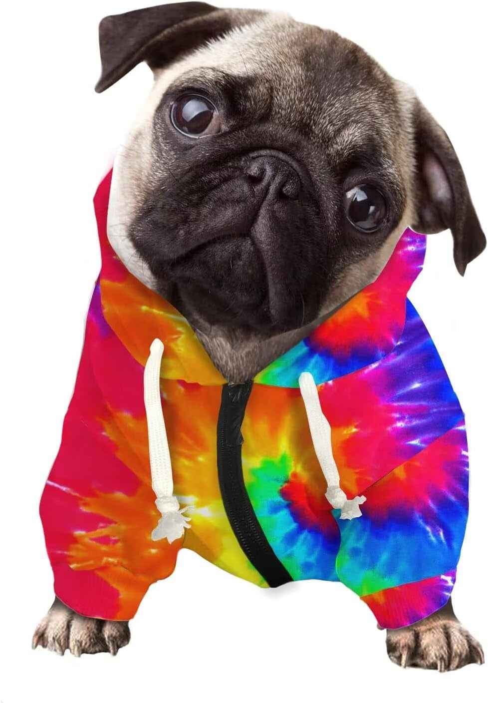 Howilath Dog Sweaters with Hat, Tie-Dye Rainbow Soft and Warm Sweater for Small to Large Dogs & Cats - S