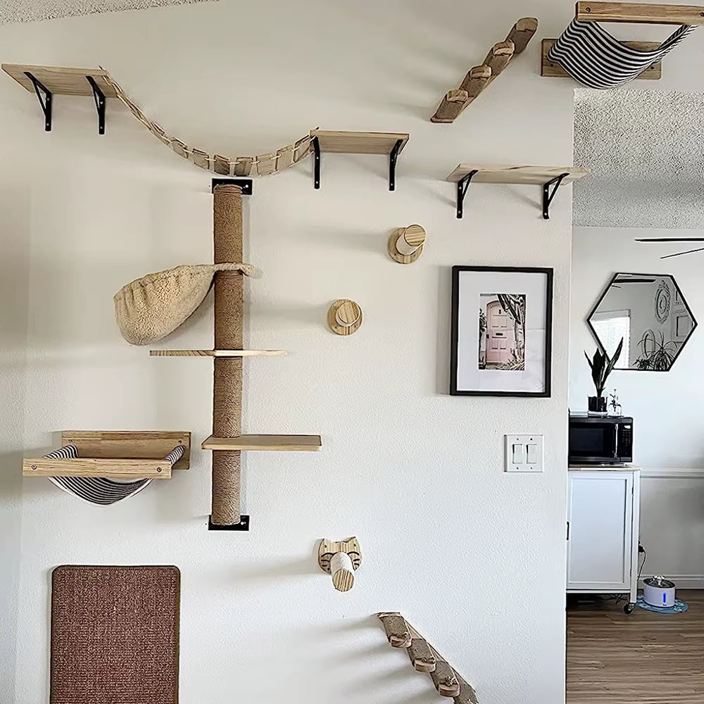 Cat Wall Shelves: Climbing Tower & Scratching Post Combo - HuckMB Pet Supply