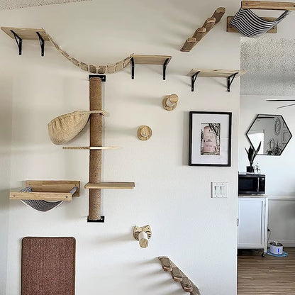 Cat Wall Shelves: Climbing Tower & Scratching Post Combo - HuckMB Pet Supply