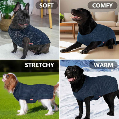 KYEESE Dog Sweater with Leash Hole Warm Pullover with Reflective Yarn for Small and Medium Dogs Male Soft Knit Pullover Boy Dog Coats Cozy Lightweight Thick Sweater,Navy Blue,Medium