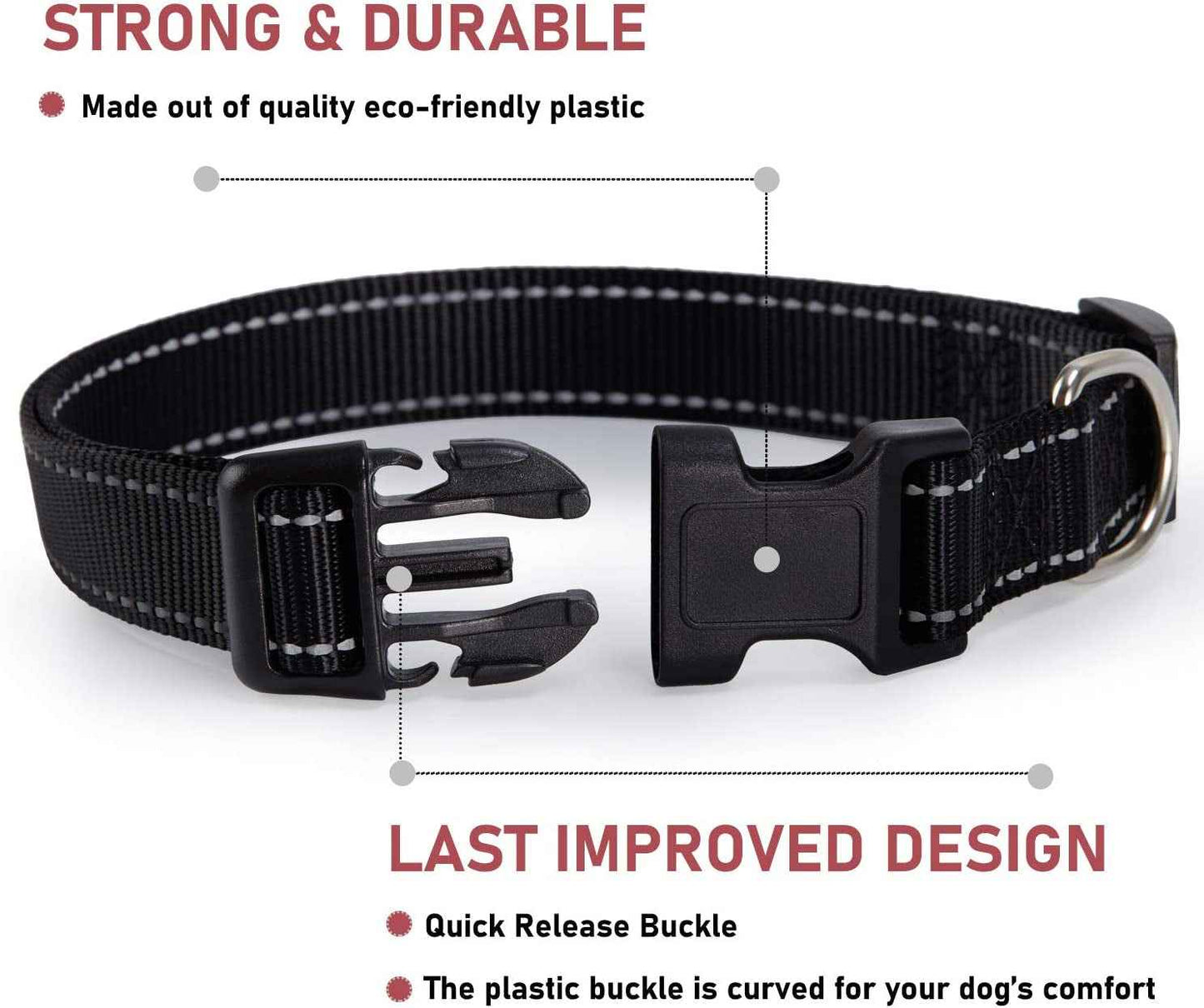 Adjustable Reflective Dog Collar with Buckle Safety