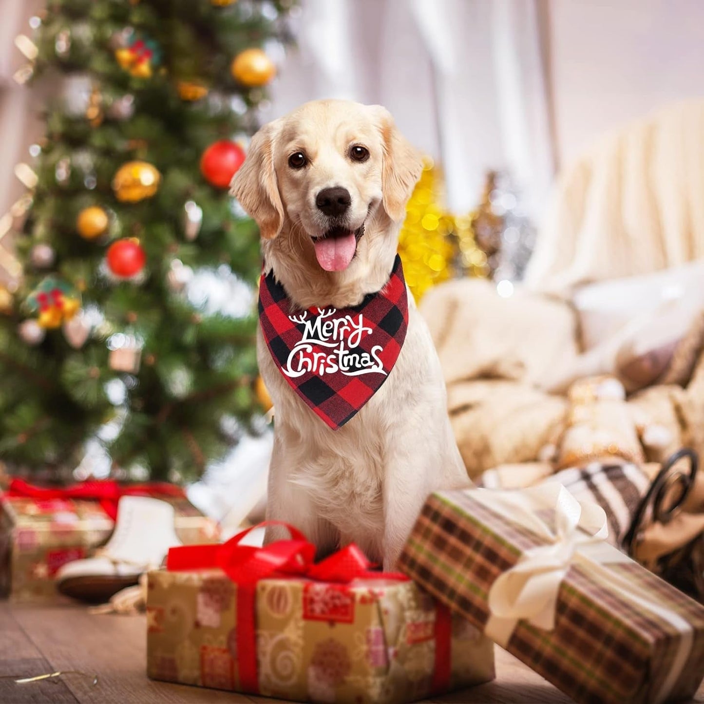 Christmas Dog Bandanas Buffalo Plaid | Festive Scarves - HuckMB Pet Supply
