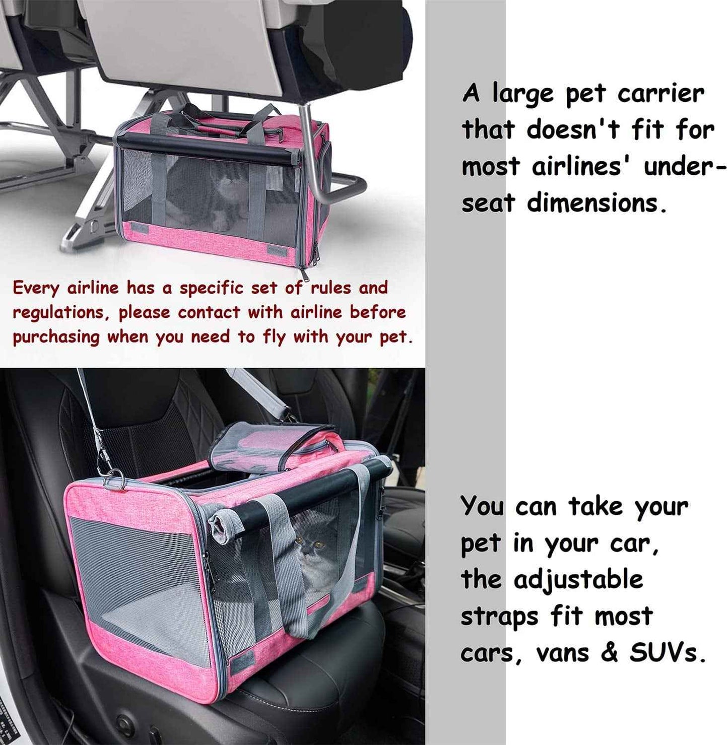 Large Pet Carrier for Travel: Soft-Sided Cat & Dog Carrier