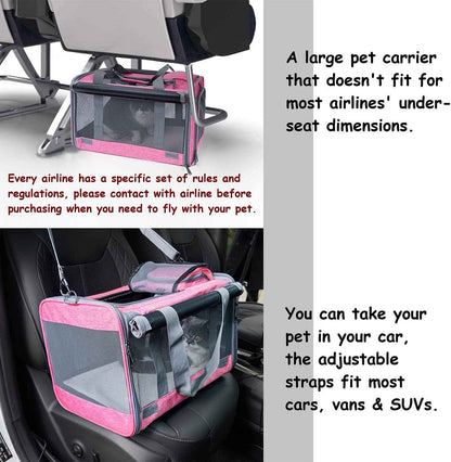 Large Pet Carrier for Travel: Soft-Sided Cat & Dog Carrier