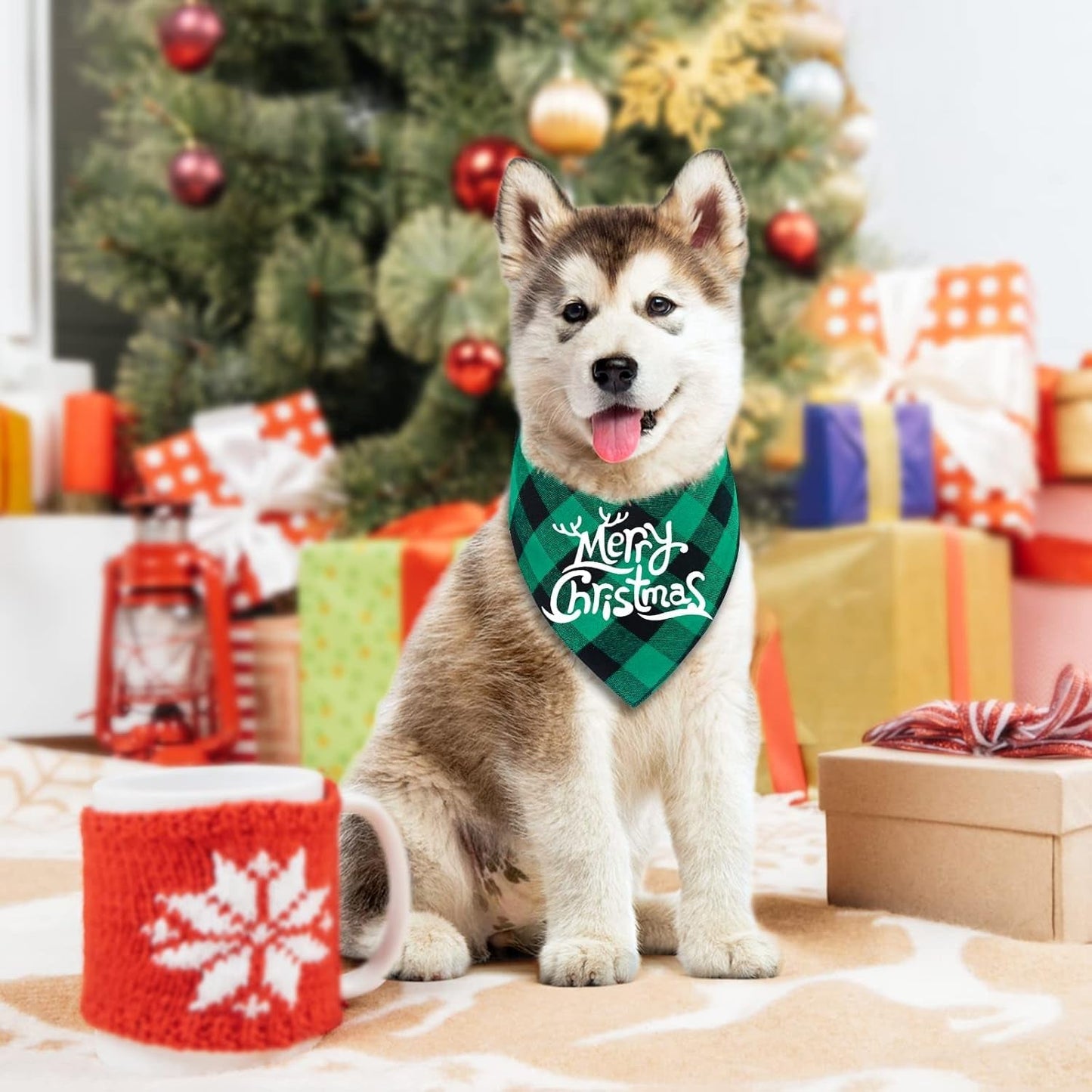 Christmas Dog Bandanas Buffalo Plaid | Festive Scarves - HuckMB Pet Supply