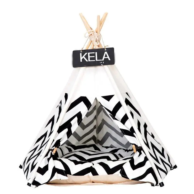 Portable Pet Tent House: Stylish Teepee Cat Bed with Cushion - HuckMB Pet Supply