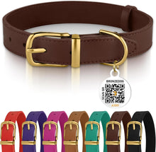 BRONZEDOG Leather Collar with QR Tag for Small Dogs & Cats - HuckMB Pet Supply
