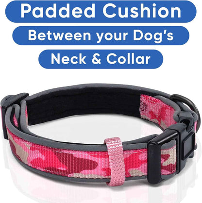 Reflective Padded Pink Dog Collar for Medium/Large Pets