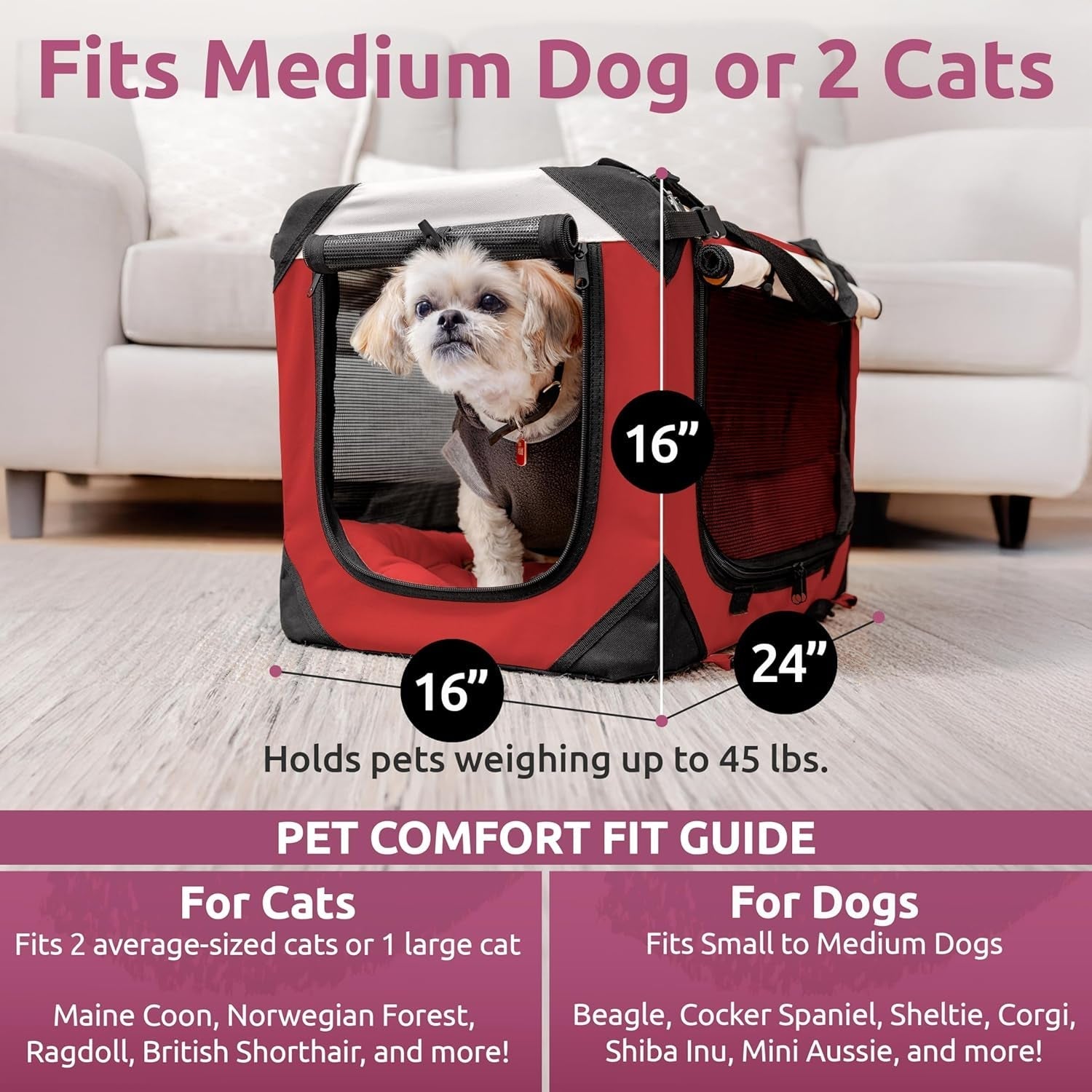 Large Soft-Sided Pet Carrier for Cats & Medium Dogs - Travel - HuckMB Pet Supply