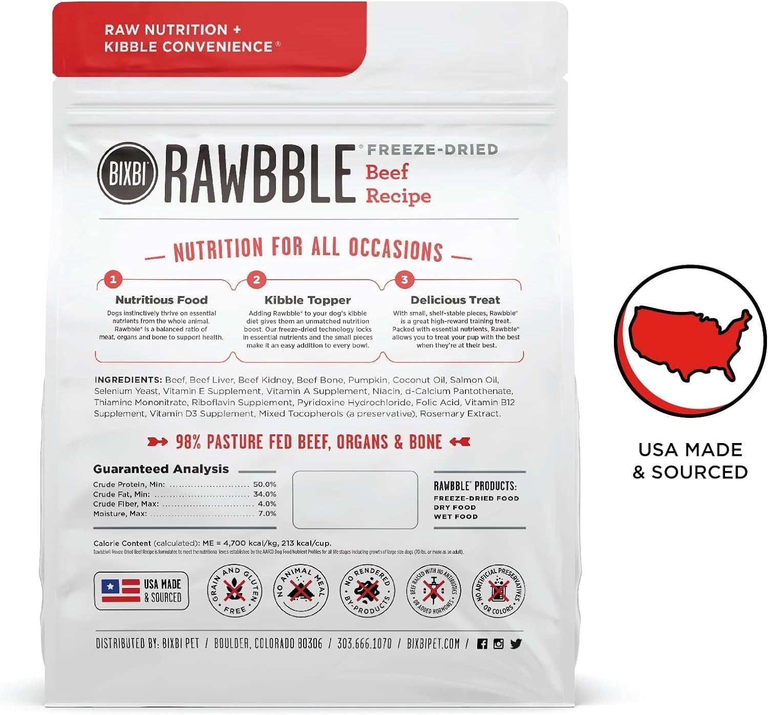 BIXBI Rawbble: 98% Beef Freeze Dried Dog Food, No Fillers - HuckMB Pet Supply