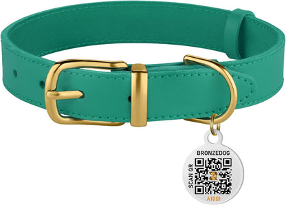 Durable Leather Dog Collar with Green Buckle - BRONZEDOG - HuckMB Pet Supply