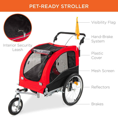 2-in-1 Dog Bike Trailer & Pet Stroller with Safety Features