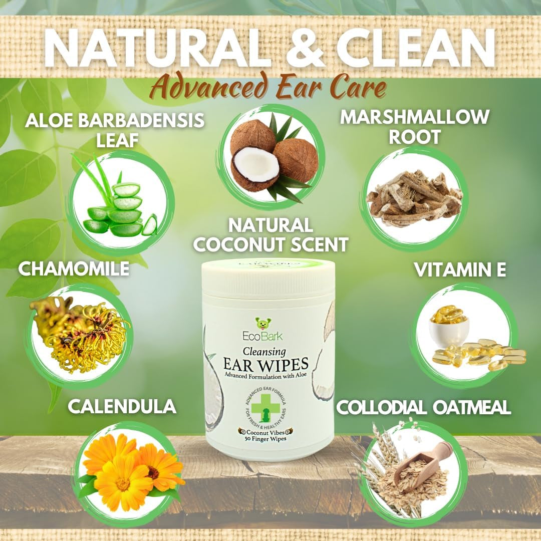 Ecobark Dog Ear Cleaner Wipes - Soothing Aloe Chamomile Care - HuckMB Pet Supply