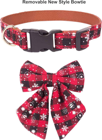 Christmas Plaid Dog Collar with Bowties Adjustable Set