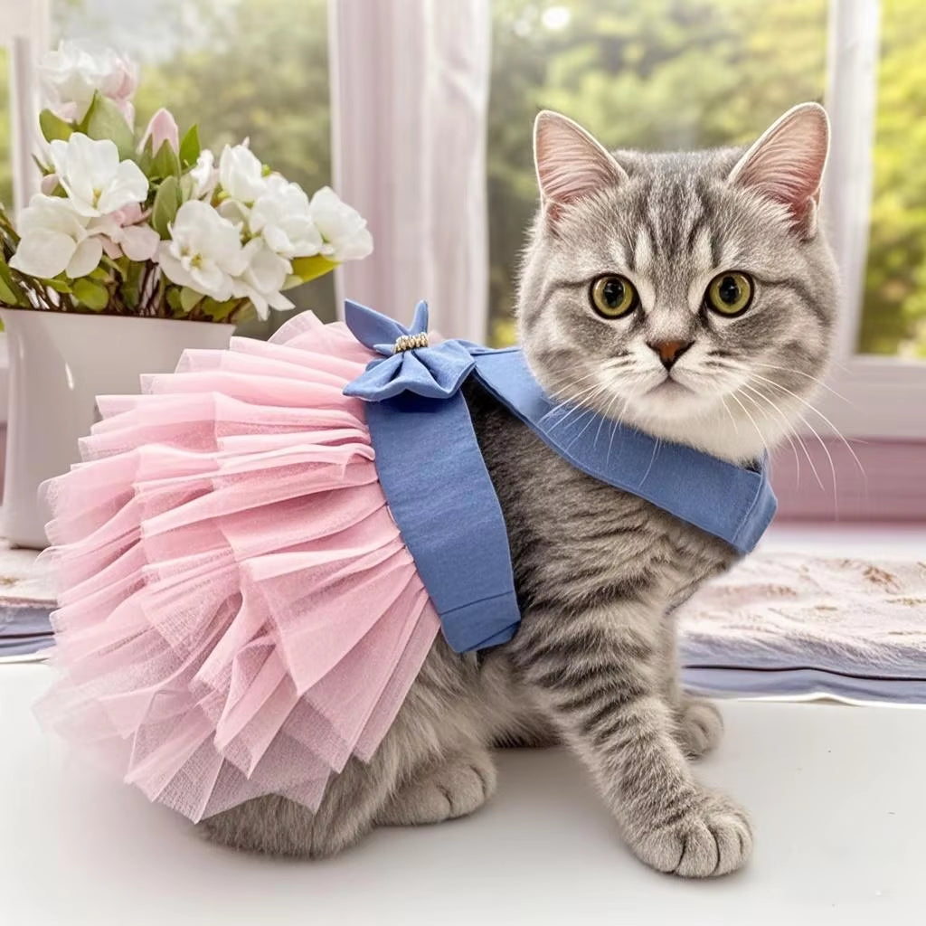 Cute Cat Stripe Skirt Pet Dress for Small Pets - HuckMB Pet Supply