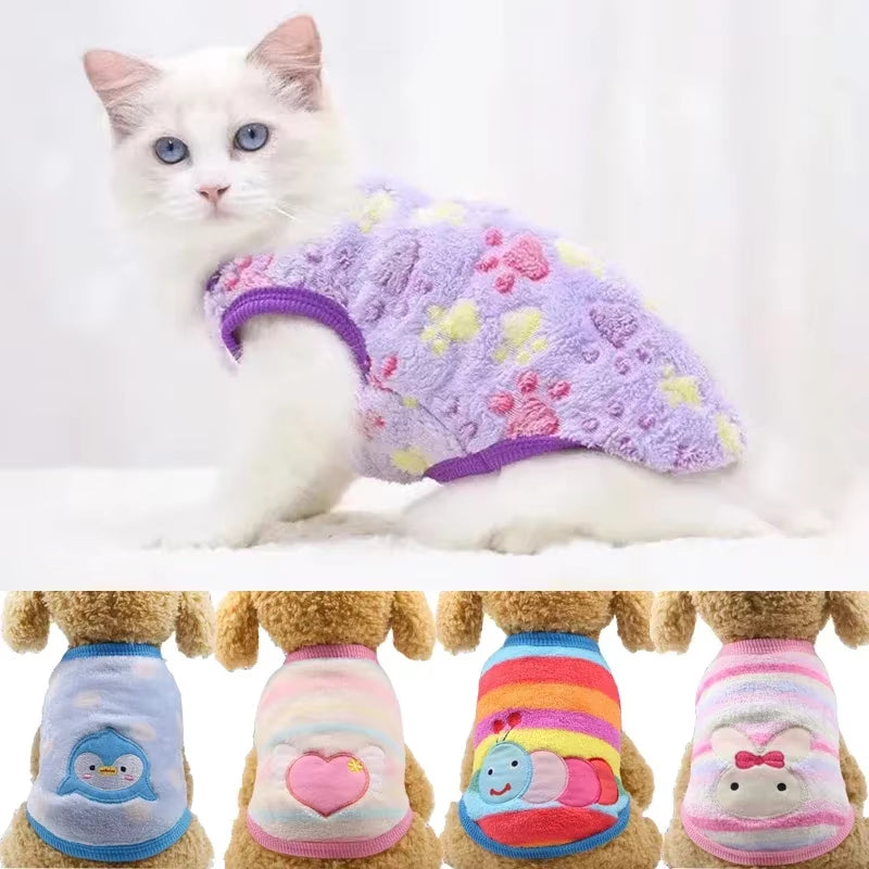 Winter Fleece Pet Clothes: Cartoon Jacket for Cats & Dogs - HuckMB Pet Supply