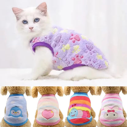 Winter Fleece Pet Clothes: Cartoon Jacket for Cats & Dogs - HuckMB Pet Supply