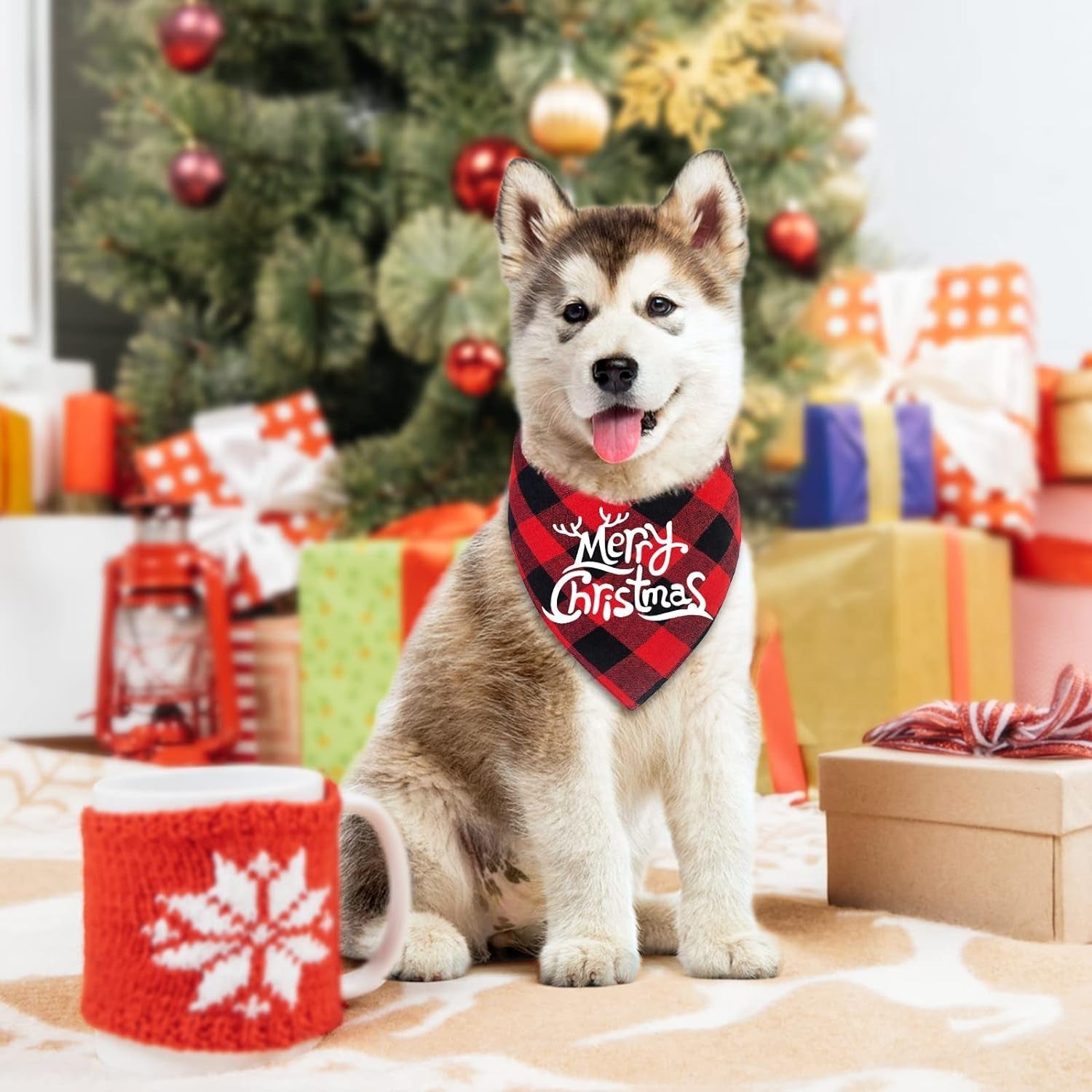 Christmas Dog Bandanas Buffalo Plaid | Festive Scarves - HuckMB Pet Supply