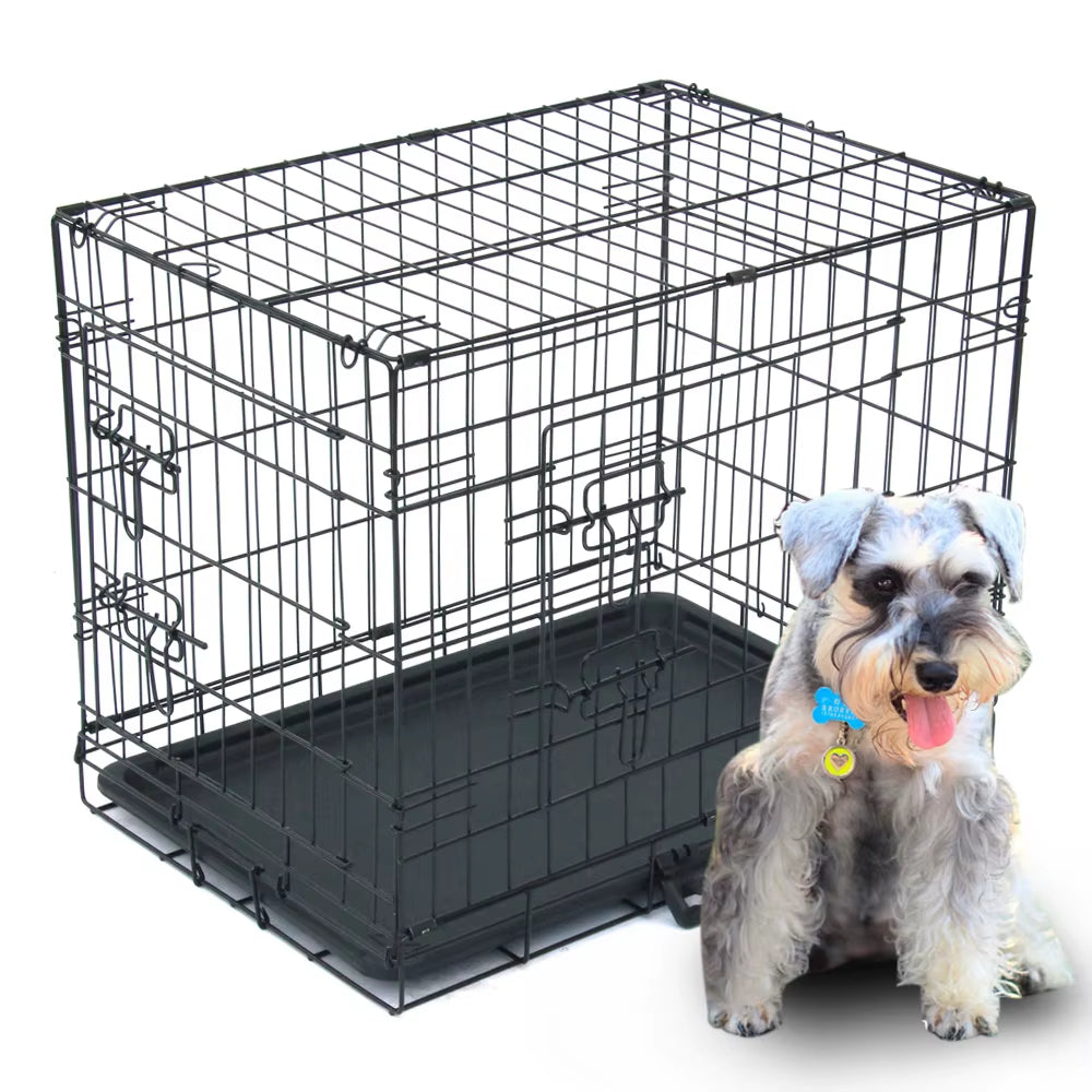 Portable Folding Steel Pet Crate with Double Door - 24" - HuckMB Pet Supply