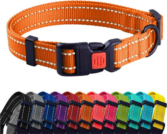 Reflective Nylon Dog Collar with Quick Release for All Sizes - HuckMB Pet Supply