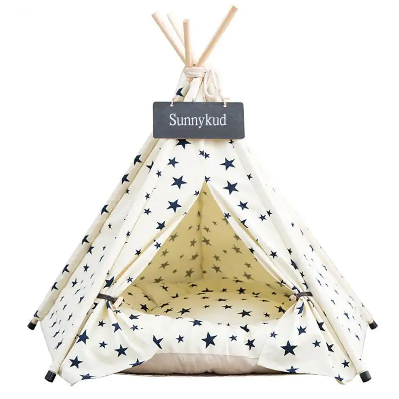 Portable Pet Tent House: Stylish Teepee Cat Bed with Cushion - HuckMB Pet Supply