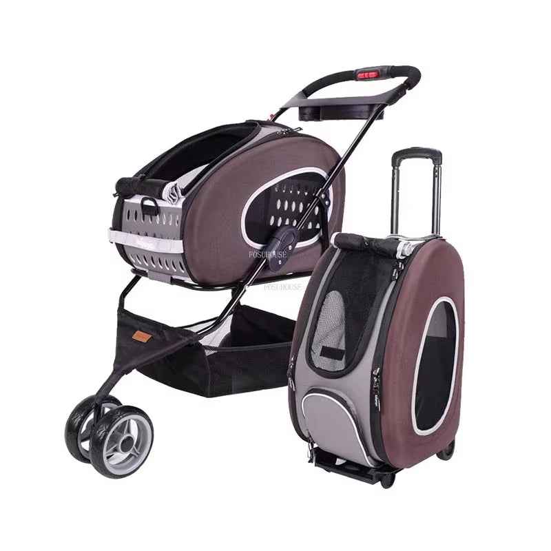 Foldable Pet Stroller Trolley Backpack