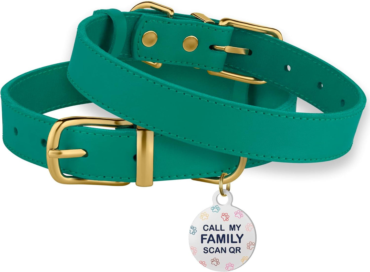 Durable Leather Dog Collar with Green Buckle - BRONZEDOG - HuckMB Pet Supply