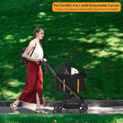 4-in-1 Pet Stroller with Detachable Carrier & Seatbelt - HuckMB Pet Supply