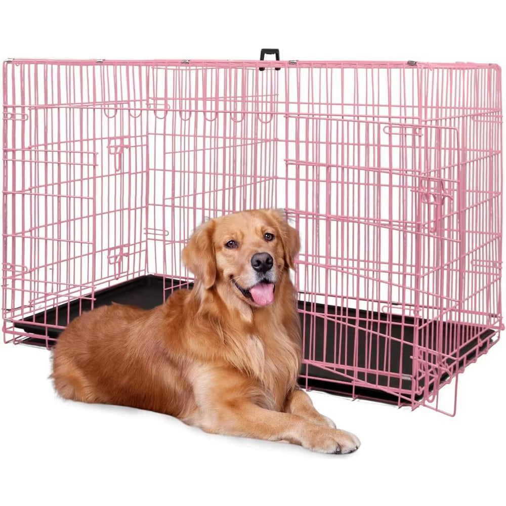 Large Dog Crate 48 Inch Double-Door: Secure, Foldable Kennel - HuckMB Pet Supply